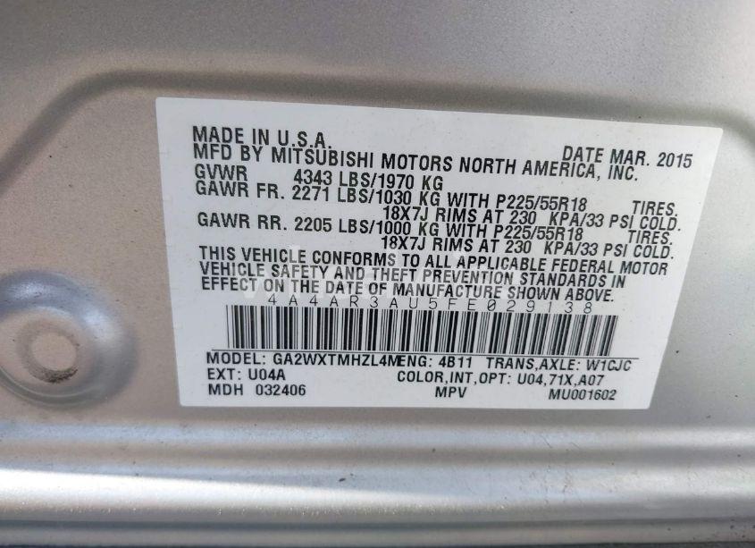 Photo 9 of 2015 Mitsubishi Outlander SPORT ES (VIN 4A4AR3AU5FE029138)