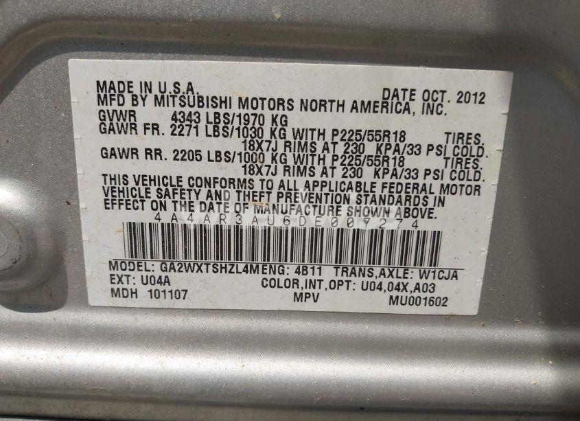 Photo 9 of 2013 Mitsubishi Outlander SPORT ES (VIN 4A4AR3AU6DE007274)