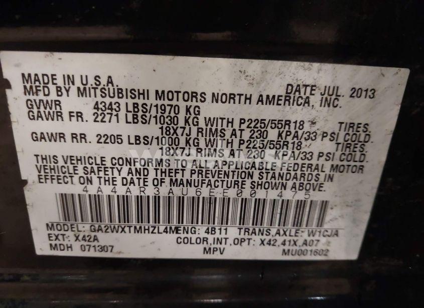 Photo 9 of 2014 Mitsubishi Outlander SPORT ES (VIN 4A4AR3AU6EE001475)