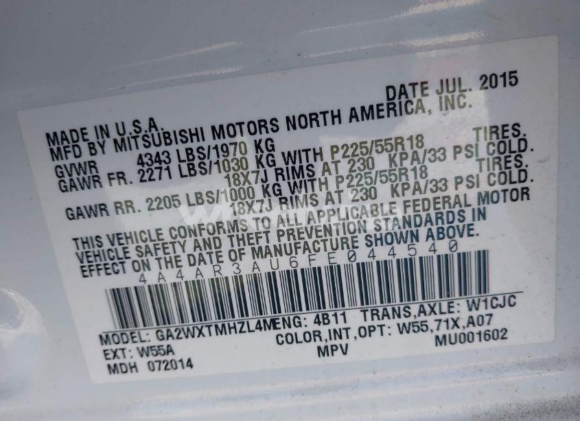 Photo 9 of 2015 Mitsubishi Outlander SPORT ES (VIN 4A4AR3AU6FE044540)