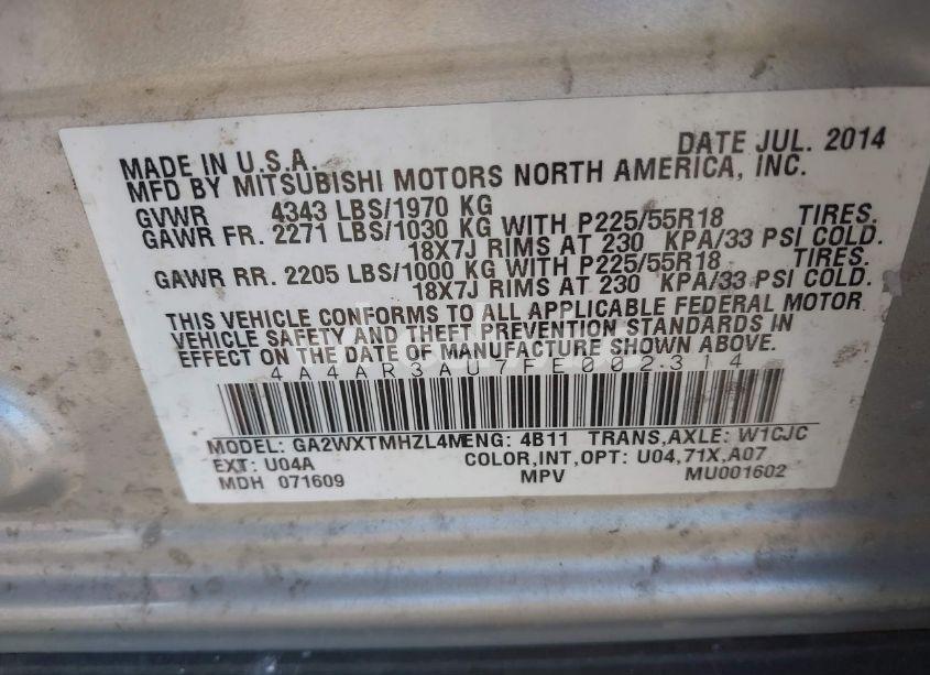 Photo 9 of 2015 Mitsubishi Outlander SPORT ES (VIN 4A4AR3AU7FE002314)