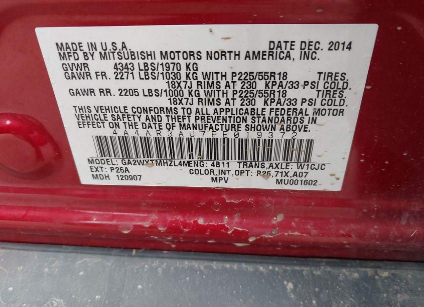 Photo 9 of 2015 Mitsubishi Outlander SPORT ES (VIN 4A4AR3AU7FE019372)