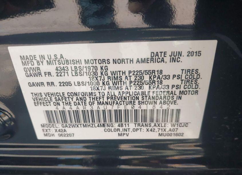 Photo 9 of 2015 Mitsubishi Outlander SPORT ES (VIN 4A4AR3AU7FE041842)