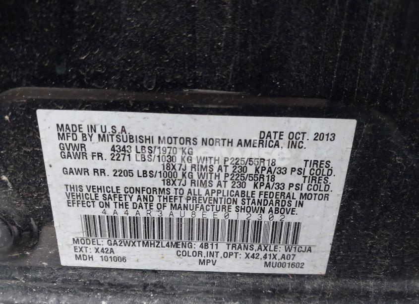 Photo 9 of 2014 Mitsubishi Outlander SPORT ES (VIN 4A4AR3AU8EE012302)