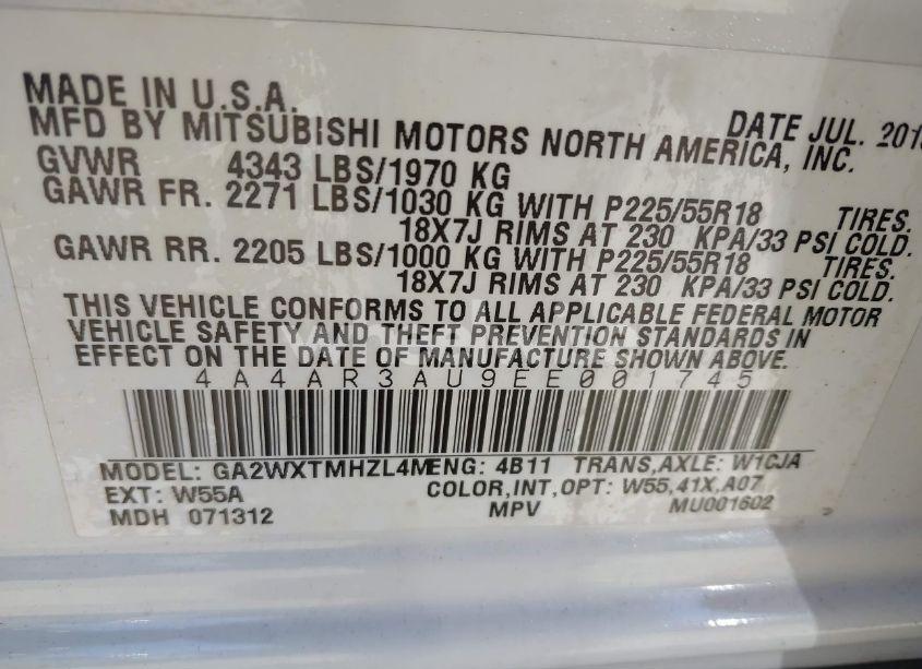 Photo 9 of 2014 Mitsubishi Outlander SPORT ES (VIN 4A4AR3AU9EE001745)