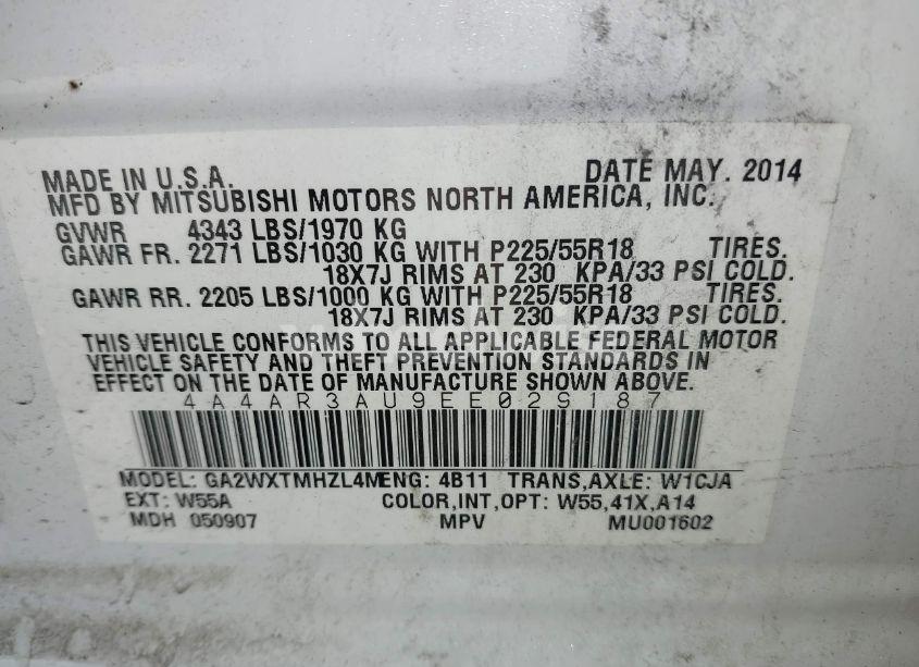 Photo 9 of 2014 Mitsubishi Outlander SPORT ES (VIN 4A4AR3AU9EE029187)