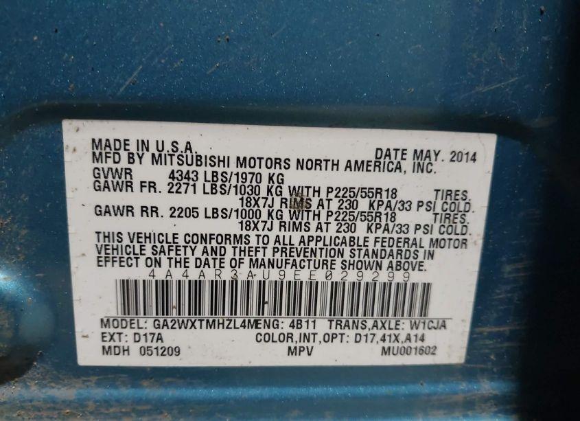 Photo 9 of 2014 Mitsubishi Outlander SPORT ES (VIN 4A4AR3AU9EE029299)