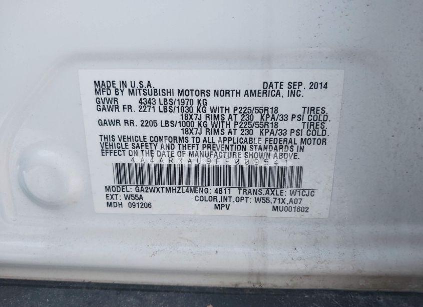 Photo 9 of 2015 Mitsubishi Outlander SPORT ES (VIN 4A4AR3AU9FE009541)