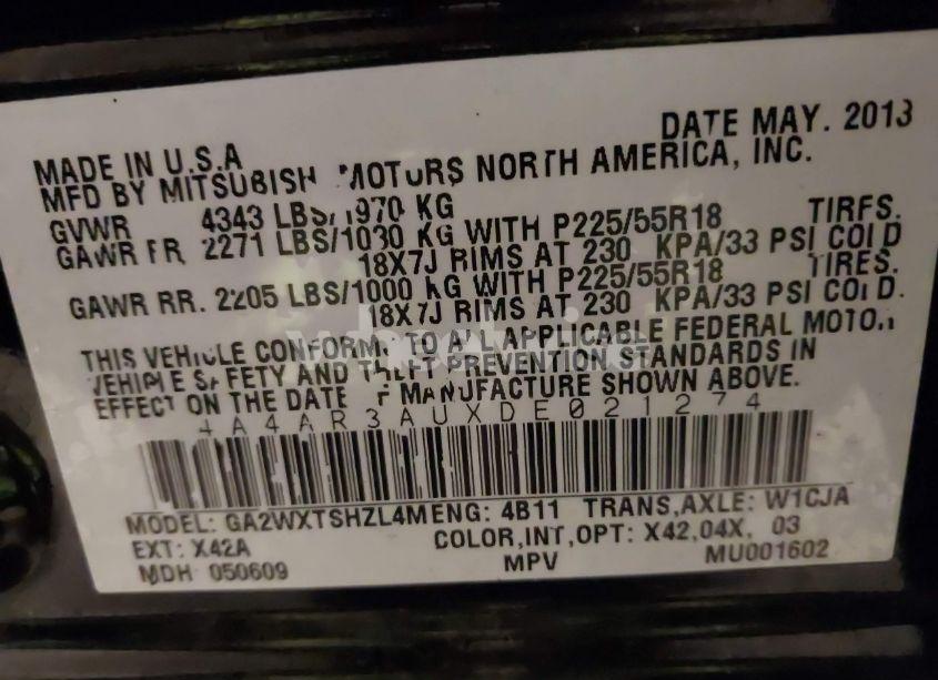 Photo 9 of 2013 Mitsubishi Outlander SPORT ES (VIN 4A4AR3AUXDE021274)