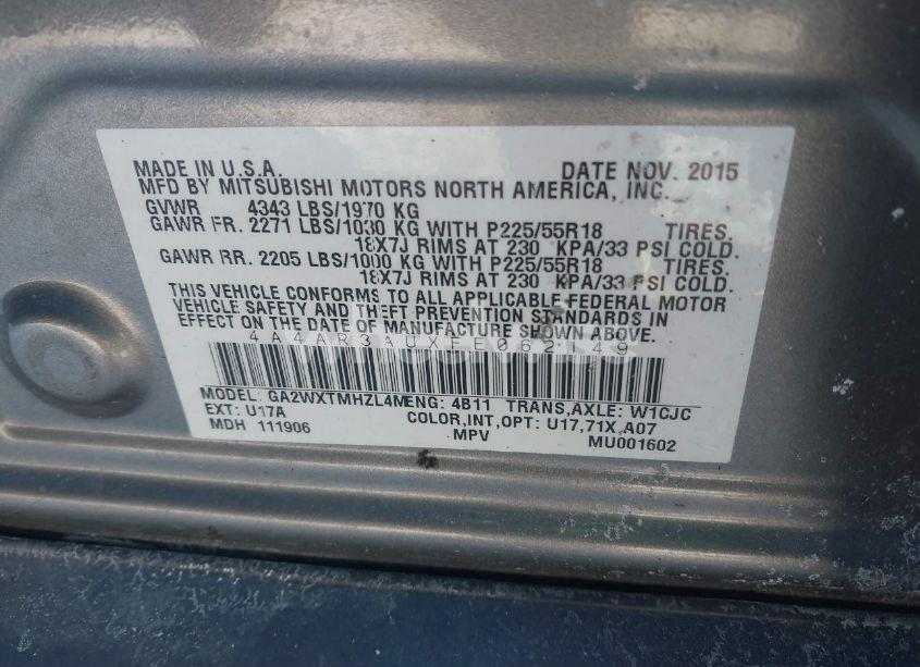 Photo 9 of 2015 Mitsubishi Outlander SPORT ES (VIN 4A4AR3AUXFE062149)