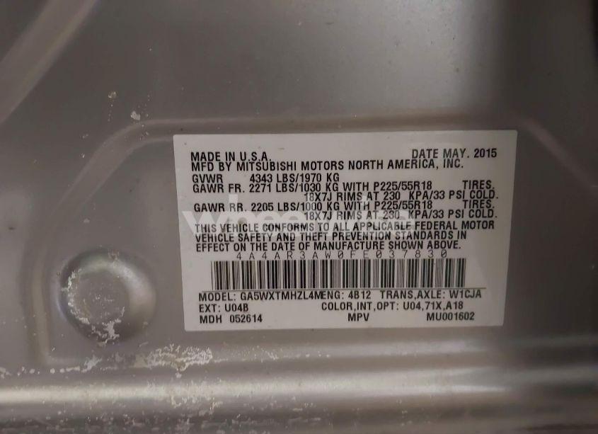Photo 9 of 2015 Mitsubishi Outlander SPORT ES (VIN 4A4AR3AW0FE037830)