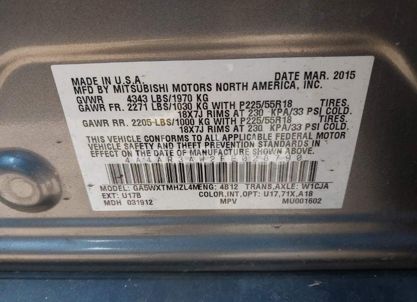 Photo 9 of 2015 Mitsubishi Outlander SPORT ES (VIN 4A4AR3AW2FE028790)