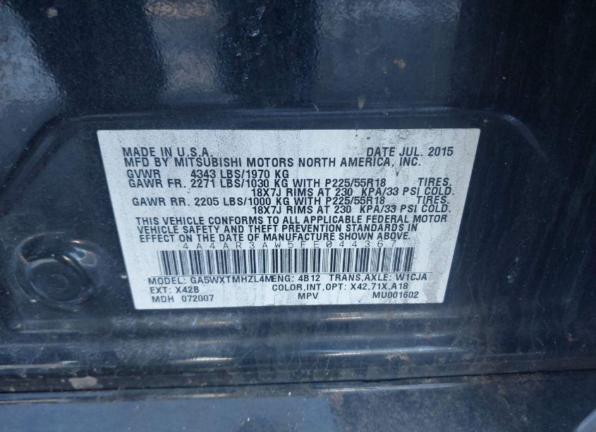 Photo 9 of 2015 Mitsubishi Outlander SPORT ES (VIN 4A4AR3AW5FE044367)