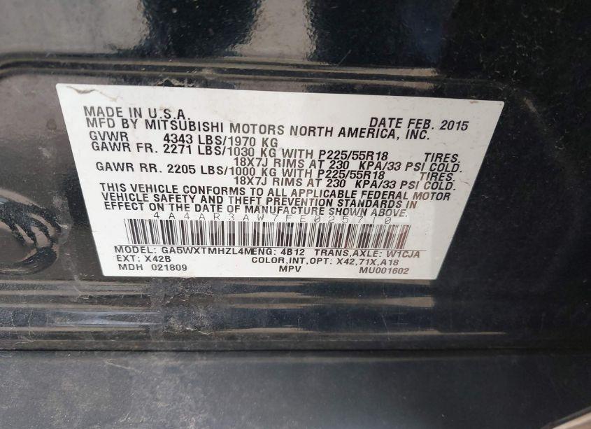 Photo 9 of 2015 Mitsubishi Outlander SPORT ES (VIN 4A4AR3AW7FE025710)