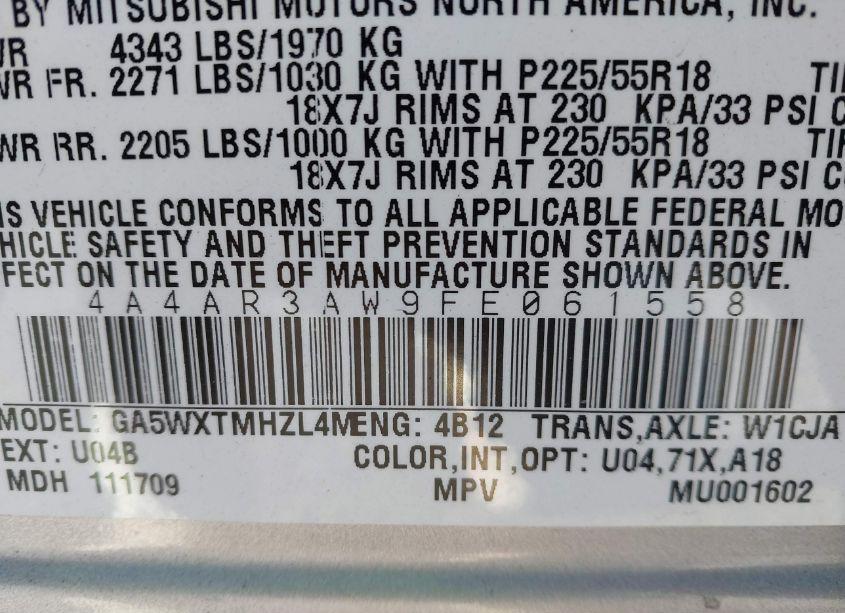 Photo 9 of 2015 Mitsubishi Outlander SPORT ES (VIN 4A4AR3AW9FE061558)