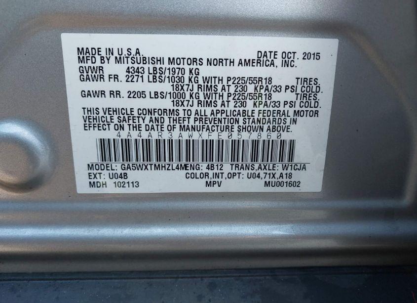 Photo 9 of 2015 Mitsubishi Outlander SPORT ES (VIN 4A4AR3AWXFE057860)