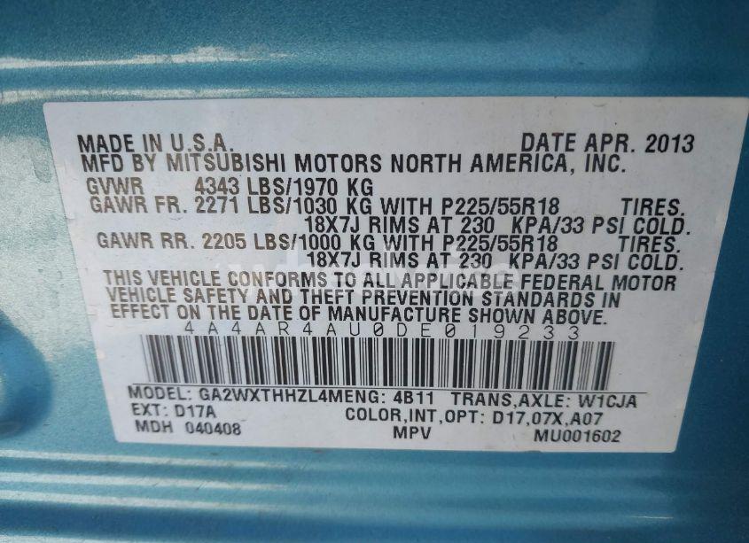 Photo 9 of 2013 Mitsubishi Outlander SPORT SE (VIN 4A4AR4AU0DE019233)