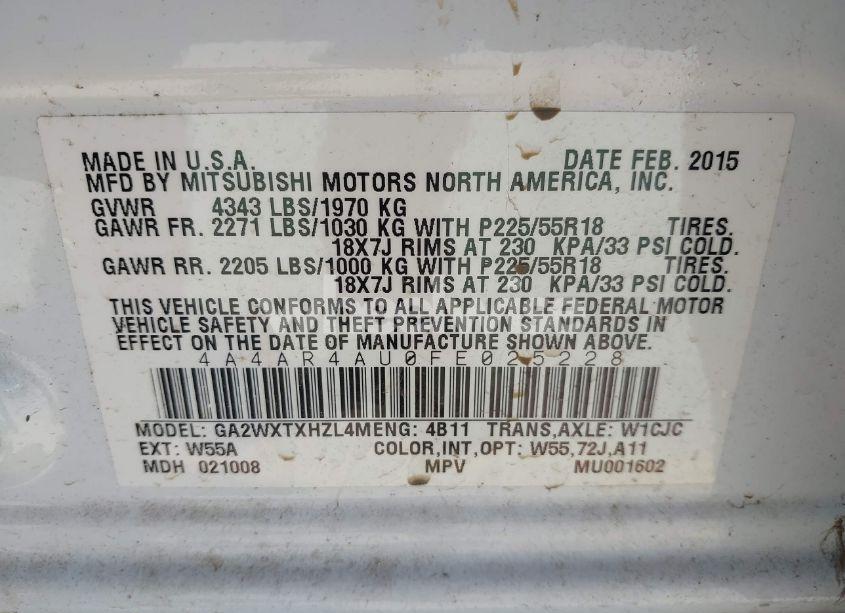 Photo 9 of 2015 Mitsubishi Outlander SPORT SE (VIN 4A4AR4AU0FE025228)