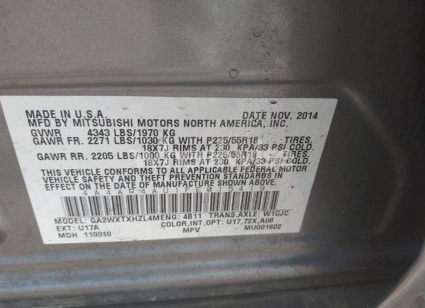 Photo 9 of 2015 Mitsubishi Outlander SPORT SE (VIN 4A4AR4AU1FE015419)