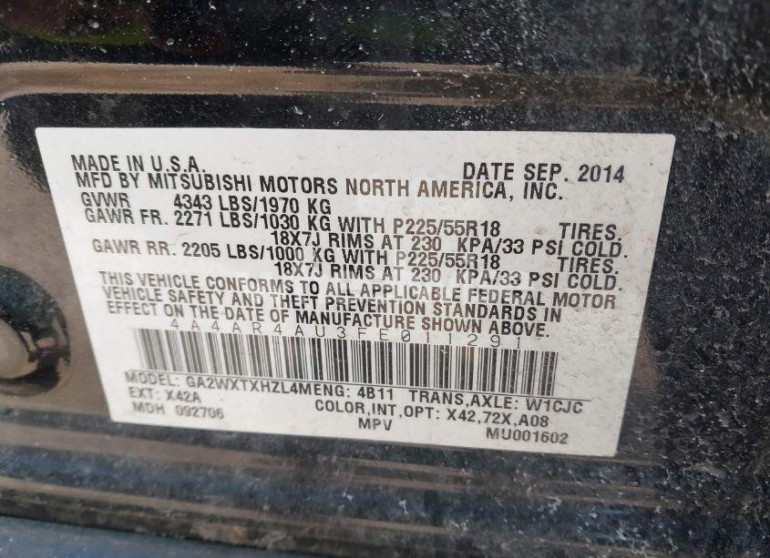 Photo 9 of 2015 Mitsubishi Outlander SPORT SE (VIN 4A4AR4AU3FE011291)