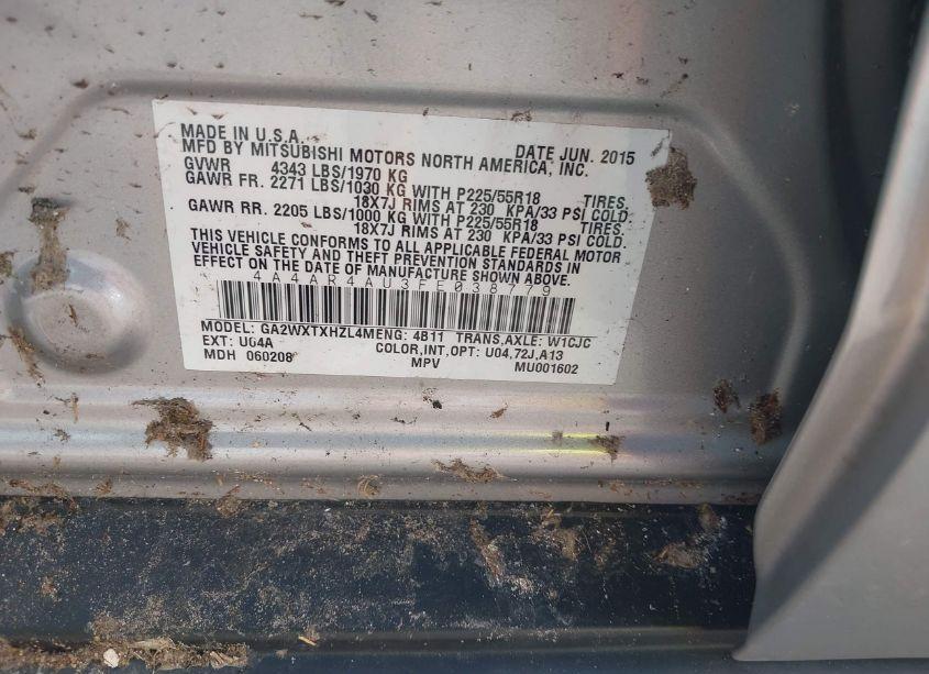 Photo 9 of 2015 Mitsubishi Outlander SPORT SE (VIN 4A4AR4AU3FE038779)