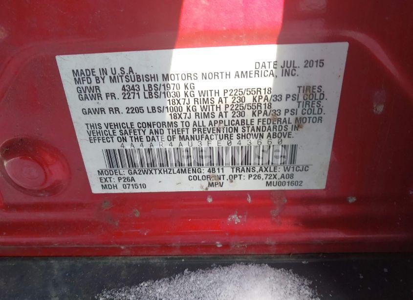 Photo 9 of 2015 Mitsubishi Outlander SPORT SE (VIN 4A4AR4AU3FE043660)