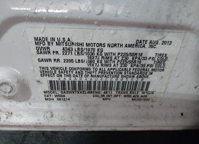 Photo 9 of 2014 Mitsubishi Outlander SPORT SE (VIN 4A4AR4AU4EE005630)