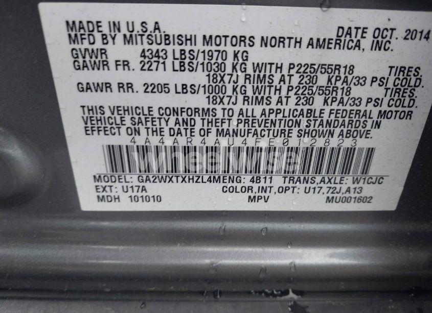 Photo 9 of 2015 Mitsubishi Outlander SPORT SE (VIN 4A4AR4AU4FE012823)