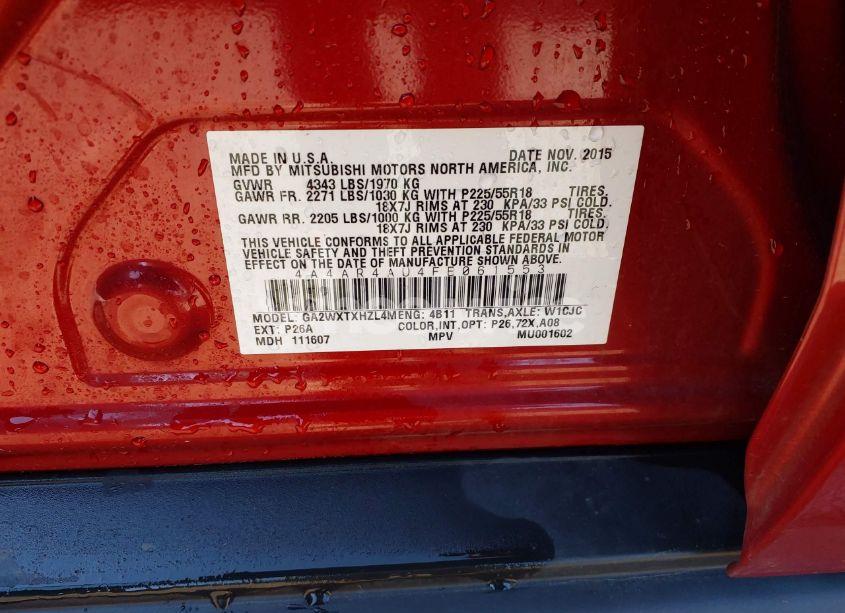 Photo 9 of 2015 Mitsubishi Outlander SPORT SE (VIN 4A4AR4AU4FE061553)