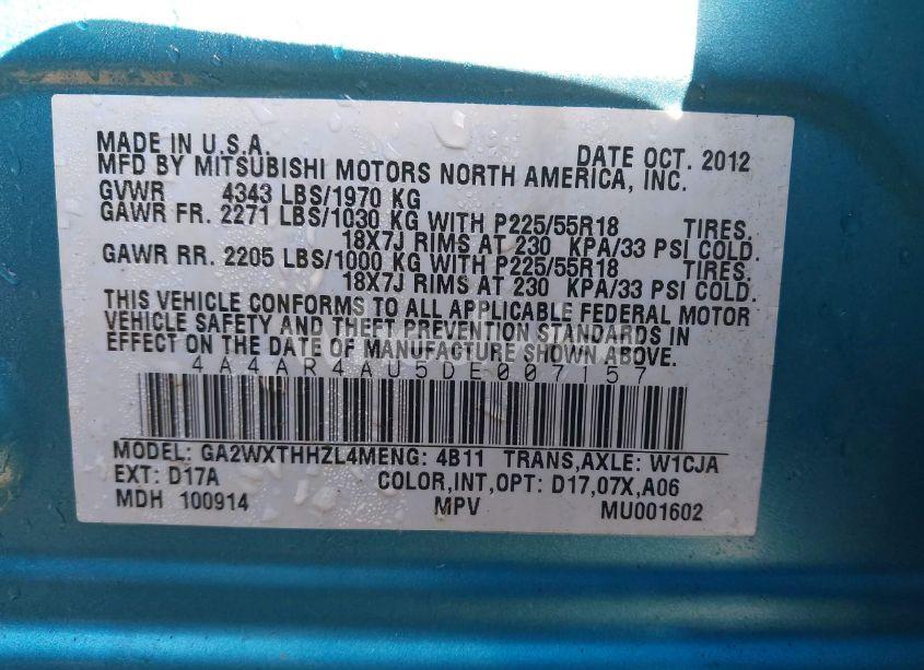 Photo 9 of 2013 Mitsubishi Outlander SPORT SE (VIN 4A4AR4AU5DE007157)