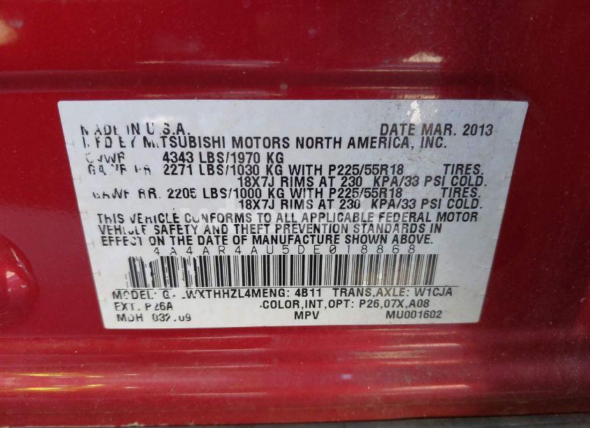 Photo 9 of 2013 Mitsubishi Outlander SPORT SE (VIN 4A4AR4AU5DE018868)