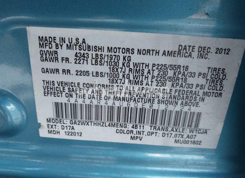 Photo 9 of 2013 Mitsubishi Outlander SPORT SE (VIN 4A4AR4AU6DE012724)