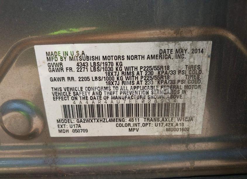 Photo 9 of 2014 Mitsubishi Outlander SPORT SE (VIN 4A4AR4AU7EE028934)