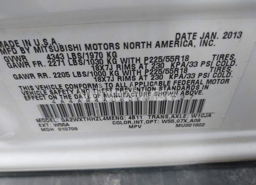 Photo 9 of 2013 Mitsubishi Outlander SPORT SE (VIN 4A4AR4AU8DE013227)