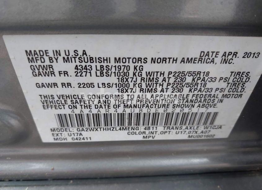 Photo 9 of 2013 Mitsubishi Outlander SPORT SE (VIN 4A4AR4AU8DE020517)