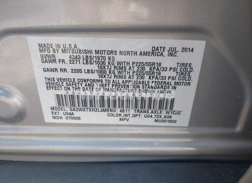 Photo 9 of 2015 Mitsubishi Outlander SPORT SE (VIN 4A4AR4AU8FE001579)