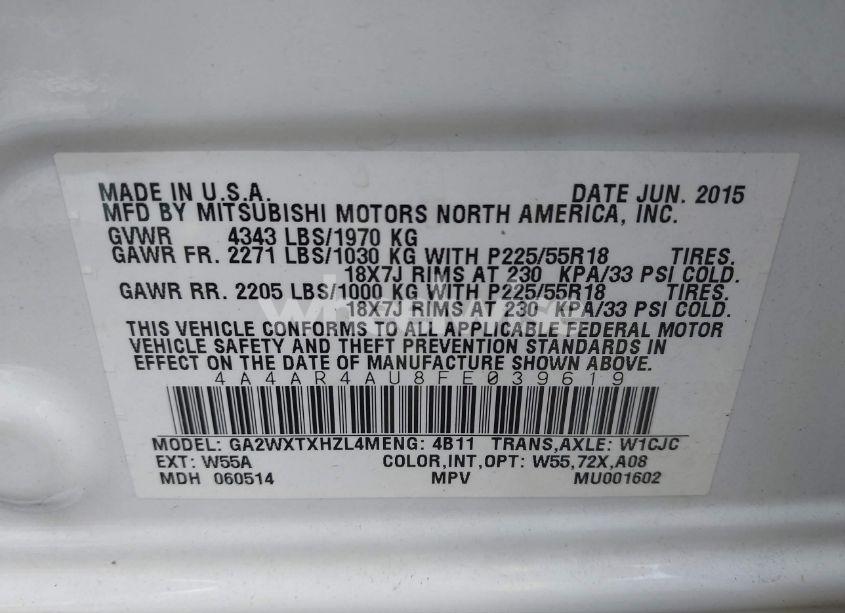 Photo 9 of 2015 Mitsubishi Outlander SPORT SE (VIN 4A4AR4AU8FE039619)