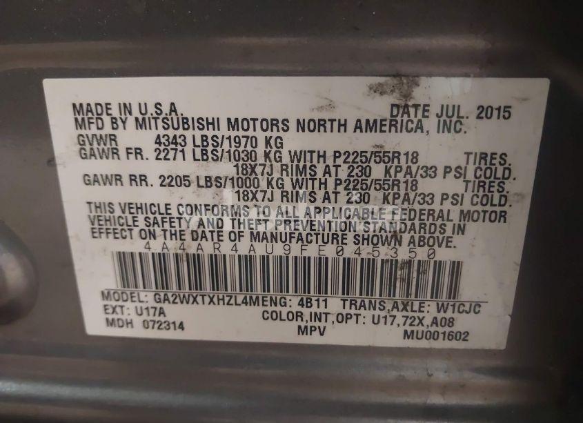 Photo 9 of 2015 Mitsubishi Outlander SPORT SE (VIN 4A4AR4AU9FE045350)