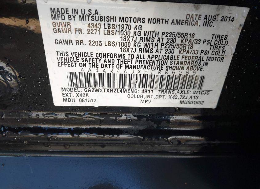 Photo 9 of 2015 Mitsubishi Outlander SPORT SE (VIN 4A4AR4AUXFE006265)