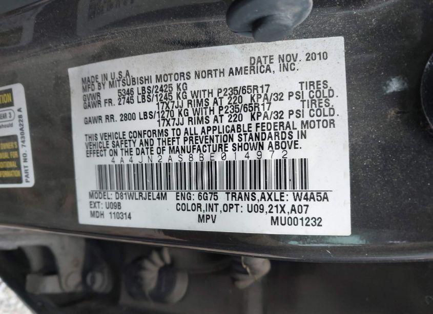 Photo 9 of 2011 Mitsubishi Endeavor (VIN 4A4JN2AS8BE014972)