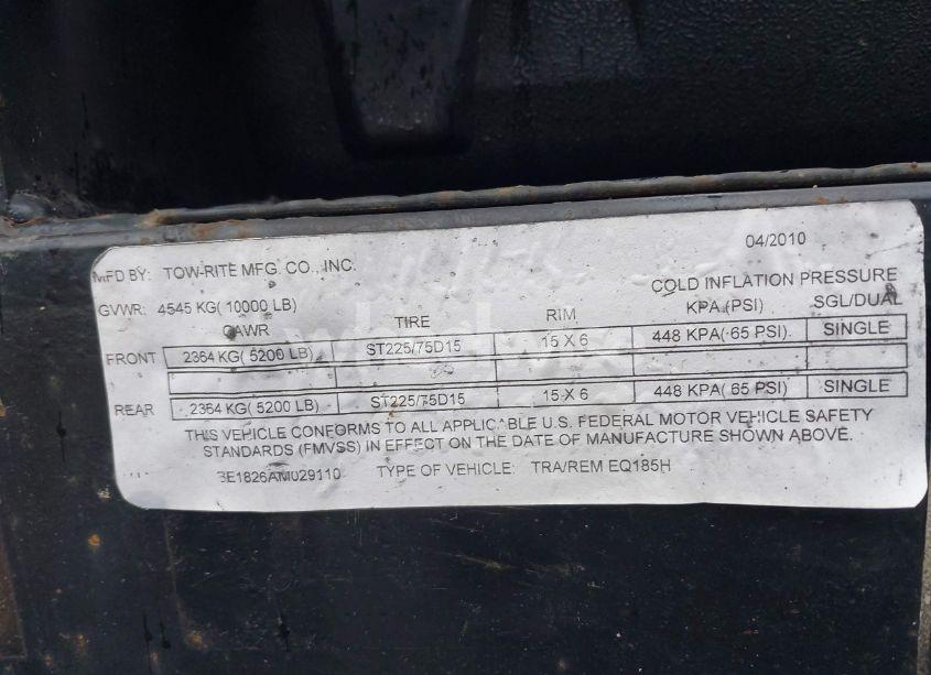 Photo 9 of 2010 Towmaster Trailers OTHER (VIN 4BABE1826AM029110)