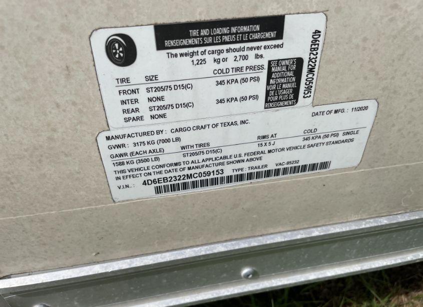 Photo 9 of 2021 Cargo Other N/A (VIN 4D6EB2322MC059153)