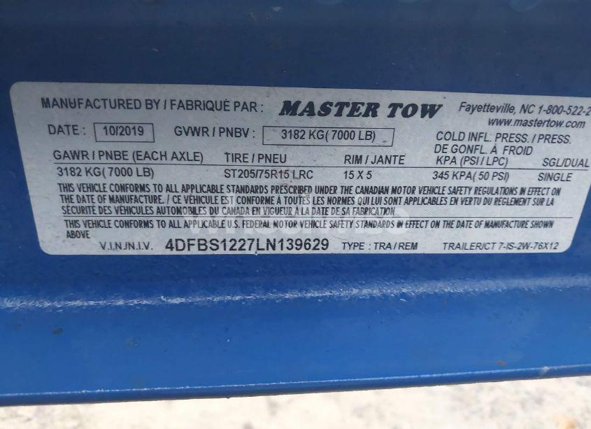 Photo 8 of 2020 Master Tow TRAILER 8' X 16' (VIN 4DFBS1227LN139629)