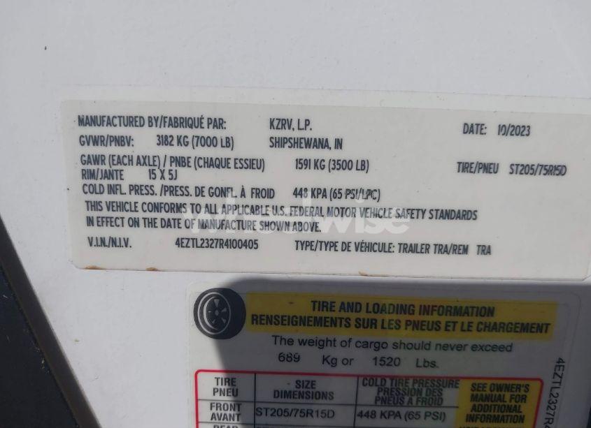 Photo 9 of 2024 Kz Connect SE (VIN 4EZTL2327R4100405)