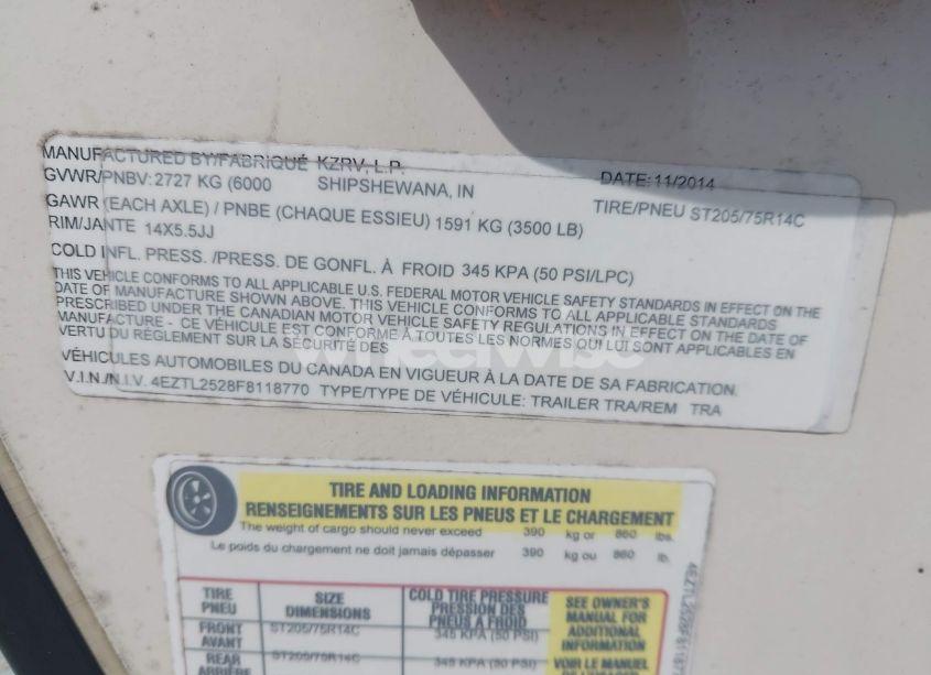 Photo 9 of 2015 Kz Connect SPREE (VIN 4EZTL2528F8118770)