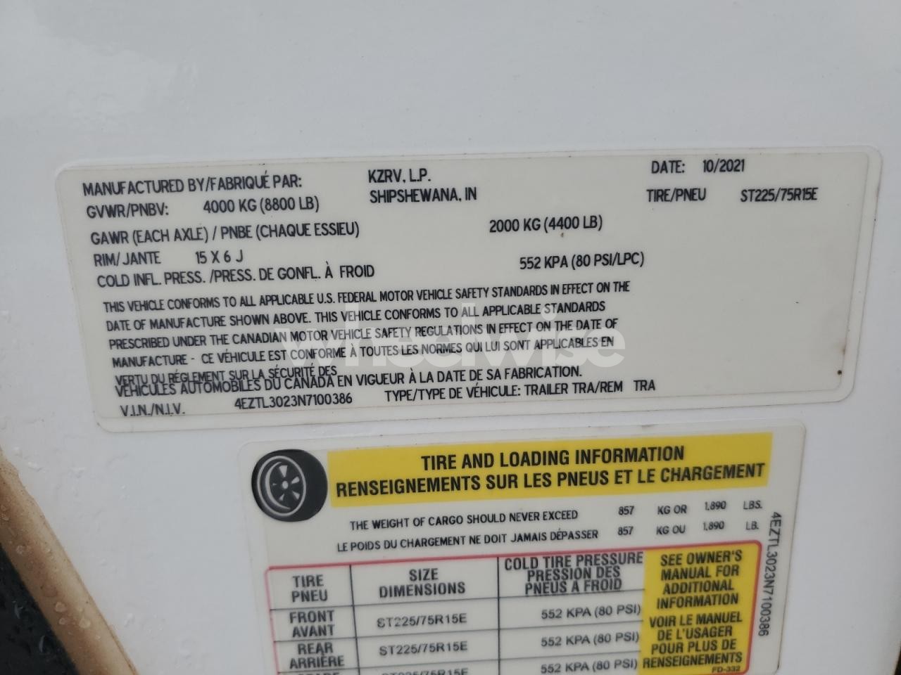 Photo 10 of 2022 KZCO TRAILER (VIN 4EZTL3023N7100386)