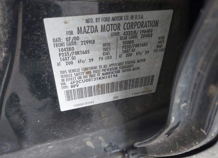 Photo 9 of 2001 Mazda Tribute ES V6/LX V6 (VIN 4F2CU08131KM10196)