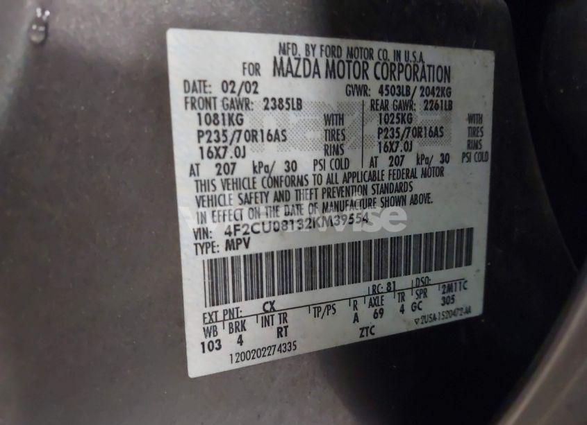 Photo 9 of 2002 Mazda Tribute ES V6/LX V6 (VIN 4F2CU08132KM39554)