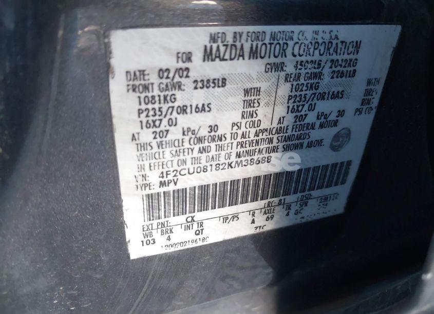 Photo 9 of 2002 Mazda Tribute ES V6/LX V6 (VIN 4F2CU08182KM38688)