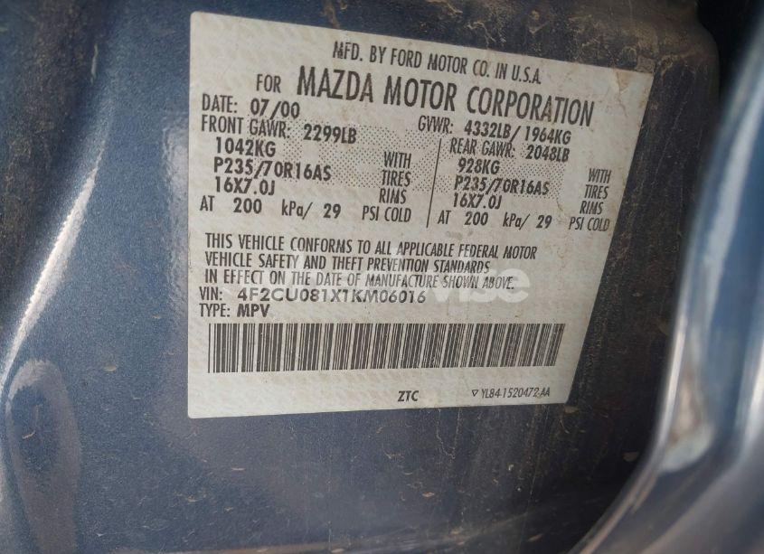 Photo 9 of 2001 Mazda Tribute ES V6/LX V6 (VIN 4F2CU081X1KM06016)